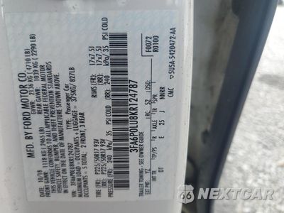 Zdjęcie 12 z 12 samochodu: 2019 FORD FUSION SE VIN:3FA6P0LU8KR124787 - miniatura
