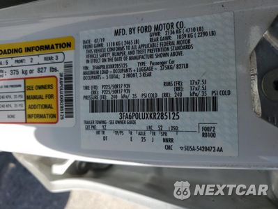 Zdjęcie 12 z 12 samochodu: 2019 FORD FUSION SE VIN:3FA6P0LUXKR285125 - miniatura