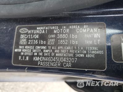 Zdjęcie 12 z 12 samochodu: 2005 HYUNDAI ELANTRA GLS VIN:KMHDN46D45U043207 - miniatura