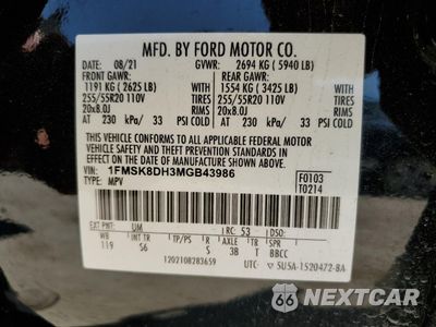 Zdjęcie 13 z 16 samochodu: 2021 FORD EXPLORER XLT VIN:1FMSK8DH3MGB43986 - miniatura