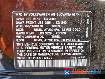 Zdjęcie 13 z 13 samochodu: 2014 VOLKSWAGEN TOUAREG V6 VIN:WVGEF9BP3ED012609 - miniatura