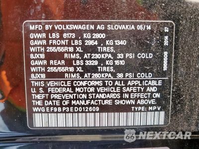 Zdjęcie 13 z 13 samochodu: 2014 VOLKSWAGEN TOUAREG V6 VIN:WVGEF9BP3ED012609 - miniatura