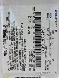 Zdjęcie 12 z 13 samochodu: 2019 FORD FUSION SE VIN:3FA6P0LU2KR124901 - miniatura