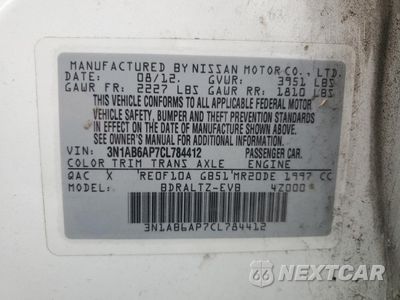 Zdjęcie 12 z 12 samochodu: 2012 NISSAN SENTRA 2.0 VIN:3N1AB6AP7CL784412 - miniatura