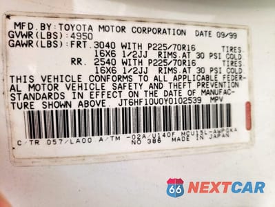 Zdjęcie 13 z 13 samochodu: 2000 LEXUS RX 300 VIN:JT6HF10U0Y0102539 - miniatura