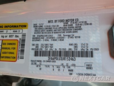 Zdjęcie 12 z 13 samochodu: 2018 FORD FUSION SE HYBRID VIN:3FA6P0LU3JR152463 - miniatura