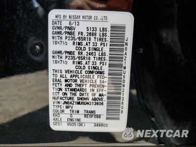 Zdjęcie 13 z 13 samochodu: 2013 NISSAN MURANO S VIN:JN8AZ1MU8DW213606 - miniatura