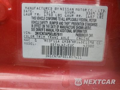 Zdjęcie 12 z 12 samochodu: 2014 NISSAN VERSA S VIN:3N1CN7AP5EL857611 - miniatura
