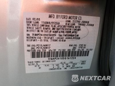 Zdjęcie 12 z 14 samochodu: 2005 FORD FIVE HUNDRED SEL VIN:1FAHP24105G161224 - miniatura