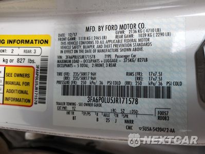 Zdjęcie 12 z 13 samochodu: 2018 FORD FUSION SE HYBRID VIN:3FA6P0LU5JR171578 - miniatura