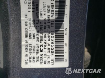 Zdjęcie 12 z 12 samochodu: 2017 HONDA ACCORD LX VIN:1HGCR2F35HA122960 - miniatura