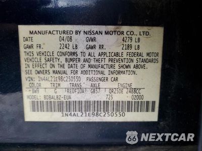 Zdjęcie 13 z 13 samochodu: 2008 NISSAN ALTIMA 2.5 VIN:1N4AL21E98C250550 - miniatura