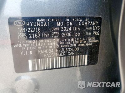 Zdjęcie 12 z 12 samochodu: 2018 HYUNDAI ELANTRA SEL VIN:KMHD84LF2JU632800 - miniatura