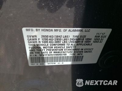 Zdjęcie 13 z 14 samochodu: 2017 HONDA PILOT EXL VIN:5FNYF6H51HB093709 - miniatura