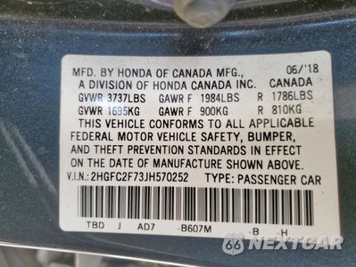 Zdjęcie 12 z 13 samochodu: 2018 HONDA CIVIC EX VIN:2HGFC2F73JH570252 - miniatura