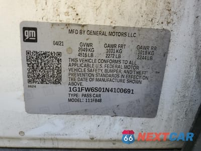 Zdjęcie 12 z 14 samochodu: 2022 CHEVROLET BOLT EV 1LT VIN:1G1FW6S01N4100691 - miniatura