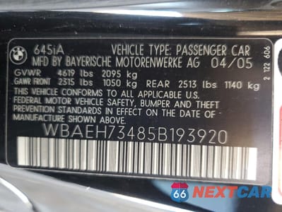 Zdjęcie 12 z 12 samochodu: 2005 BMW 645 CI AUTOMATIC VIN:WBAEH73485B193920 - miniatura