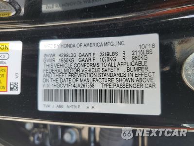 Zdjęcie 12 z 13 samochodu: 2018 HONDA ACCORD LX VIN:1HGCV1F14JA267658 - miniatura