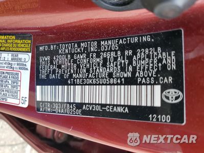 Zdjęcie 12 z 14 samochodu: 2005 TOYOTA CAMRY LE VIN:4T1BE30K65U058641 - miniatura