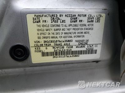Zdjęcie 12 z 12 samochodu: 2006 NISSAN SENTRA 1.8 VIN:3N1CB51D76L635883 - miniatura