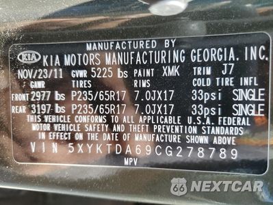 Zdjęcie 13 z 13 samochodu: 2012 KIA SORENTO BASE VIN:5XYKTDA69CG278789 - miniatura
