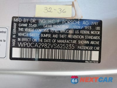 Zdjęcie 12 z 14 samochodu: 1997 PORSCHE BOXSTER VIN:WP0CA2982VS625235 - miniatura