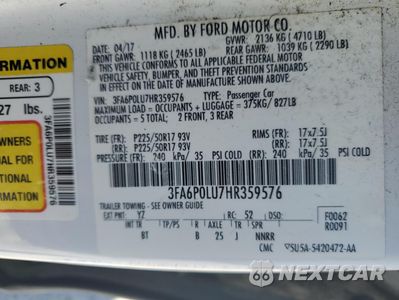 Zdjęcie 12 z 12 samochodu: 2017 FORD FUSION SE HYBRID VIN:3FA6P0LU7HR359576 - miniatura