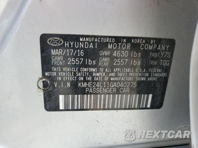 Zdjęcie 12 z 12 samochodu: 2016 HYUNDAI SONATA HYBRID VIN:KMHE24L11GA040275 - miniatura