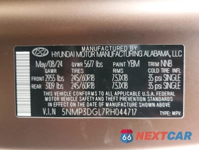 Zdjęcie 13 z 13 samochodu: 2024 HYUNDAI SANTA FE XRT VIN:5NMP3DGL7RH044717 - miniatura