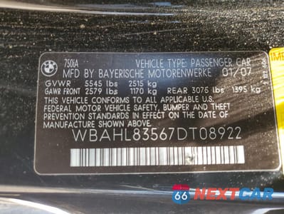Zdjęcie 12 z 12 samochodu: 2007 BMW 750 I VIN:WBAHL83567DT08922 - miniatura