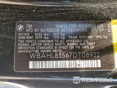 Zdjęcie 12 z 12 samochodu: 2007 BMW 750 I VIN:WBAHL83567DT08922 - miniatura
