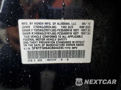 Zdjęcie 13 z 15 samochodu: 2012 HONDA PILOT EXL VIN:5FNYF3H64CB044245 - miniatura
