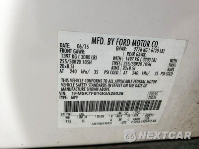 Zdjęcie 13 z 13 samochodu: 2016 FORD EXPLORER LIMITED VIN:1FM5K7F81GGA25038 - miniatura