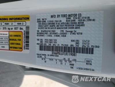 Zdjęcie 12 z 12 samochodu: 2020 FORD FUSION SE VIN:3FA6P0LU7LR119081 - miniatura