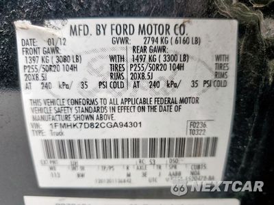 Zdjęcie 13 z 13 samochodu: 2012 FORD EXPLORER XLT VIN:1FMHK7D82CGA94301 - miniatura