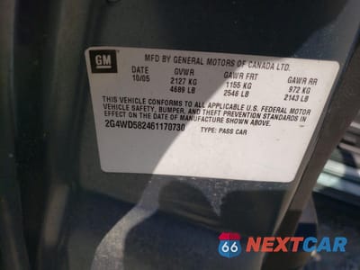 Zdjęcie 12 z 12 samochodu: 2006 BUICK LACROSSE CXL VIN:2G4WD582461170730 - miniatura