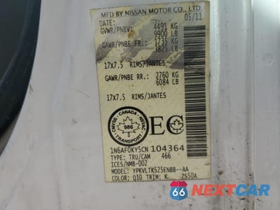 Zdjęcie 14 z 14 samochodu: 2012 NISSAN NV 2500 VIN:1N6AF0KY5CN104364 - miniatura