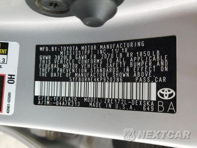 Zdjęcie 13 z 14 samochodu: 2019 TOYOTA COROLLA L VIN:5YFBURHE4KP920286 - miniatura