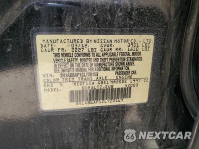 Zdjęcie 12 z 12 samochodu: 2012 NISSAN SENTRA 2.0 VIN:3N1AB6AP1CL720169 - miniatura