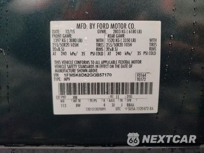 Zdjęcie 13 z 13 samochodu: 2016 FORD EXPLORER XLT VIN:1FM5K8D82GGB57170 - miniatura