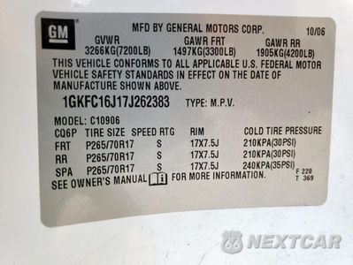 Zdjęcie 13 z 13 samochodu: 2007 GMC YUKON XL C1500 VIN:1GKFC16J17J262383 - miniatura