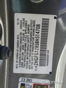 Zdjęcie 12 z 12 samochodu: 2008 HONDA CIVIC EX VIN:2HGFG12858H514708 - miniatura
