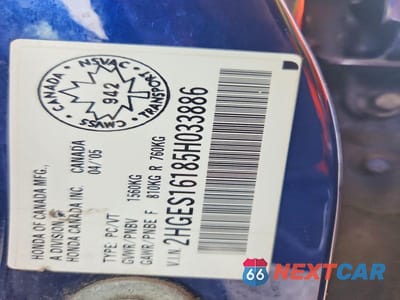 Zdjęcie 12 z 12 samochodu: 2005 HONDA CIVIC DX VIN:2HGES16185H033886 - miniatura