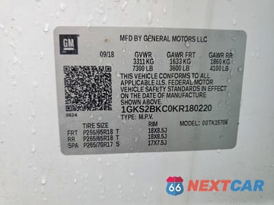 Zdjęcie 13 z 13 samochodu: 2019 GMC YUKON SLT VIN:1GKS2BKC0KR180220 - miniatura