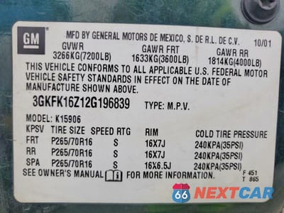Zdjęcie 13 z 13 samochodu: 2002 GMC YUKON XL K1500 VIN:3GKFK16Z12G196839 - miniatura