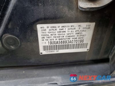 Zdjęcie 12 z 12 samochodu: 2003 ACURA 3.2TL TYPE-S VIN:19UUA56893A070198 - miniatura