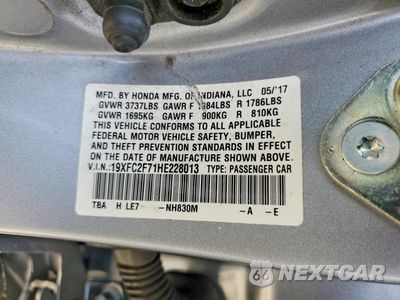 Zdjęcie 13 z 13 samochodu: 2017 HONDA CIVIC EX VIN:19XFC2F71HE228013 - miniatura