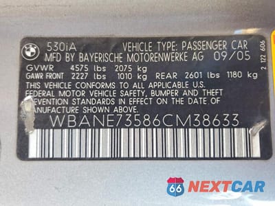 Zdjęcie 12 z 12 samochodu: 2006 BMW 530 I VIN:WBANE73586CM38633 - miniatura