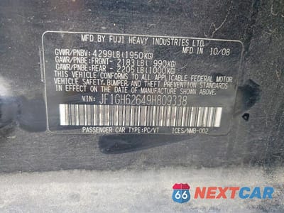 Zdjęcie 12 z 12 samochodu: 2009 SUBARU IMPREZA 2.5I VIN:JF1GH62649H809338 - miniatura