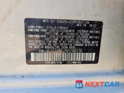 Zdjęcie 12 z 12 samochodu: 2022 SUBARU CROSSTREK LIMITED VIN:JF2GTHNC2NH280036 - miniatura